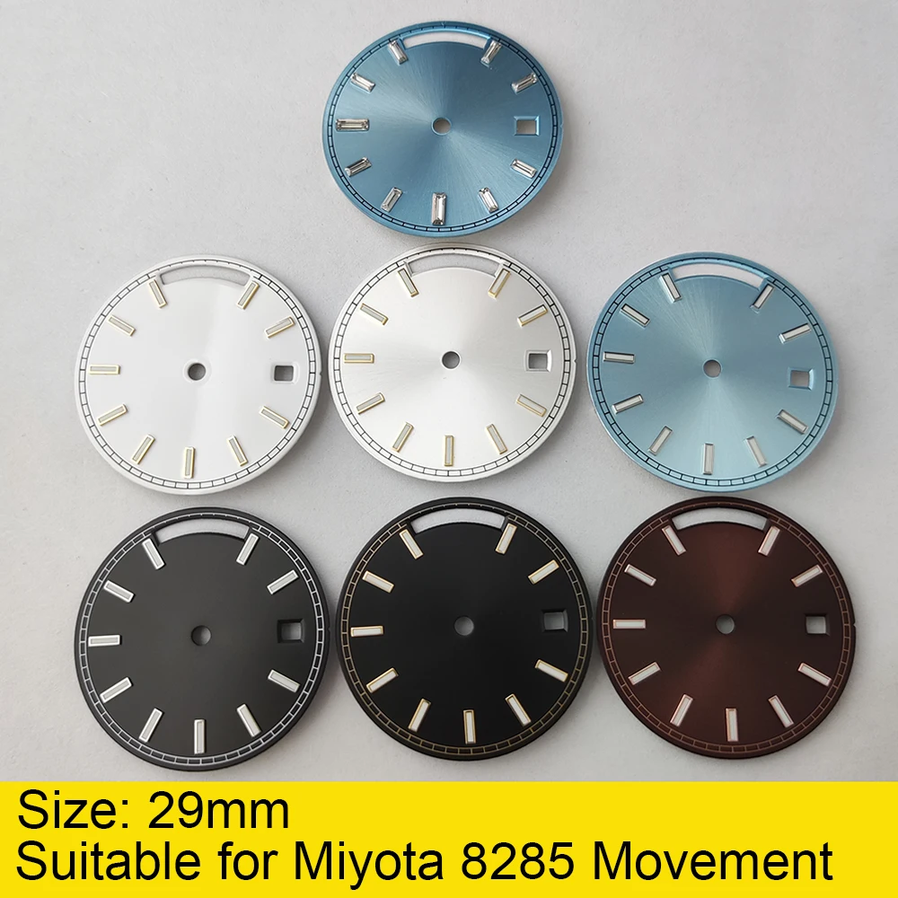 

Двойной календарь, циферблат 29 мм, синий светящийся или не светящийся модуль, стерильный циферблат, аксессуары для часов, подходит для движения Miyota 8285