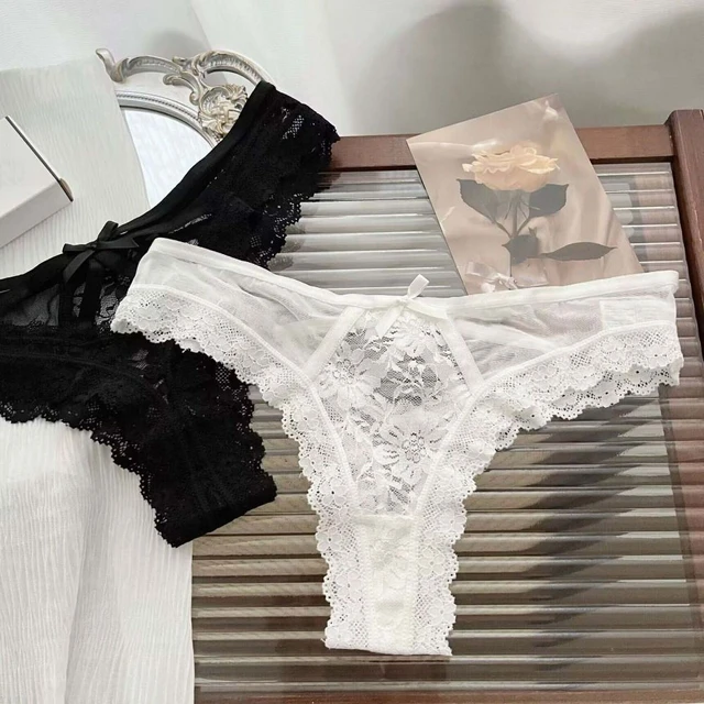Doux Patchwork maille florale nœud papillon culotte évider dentelle fleur string Transparent coton entrejambe sous-vêtements pour dame 1