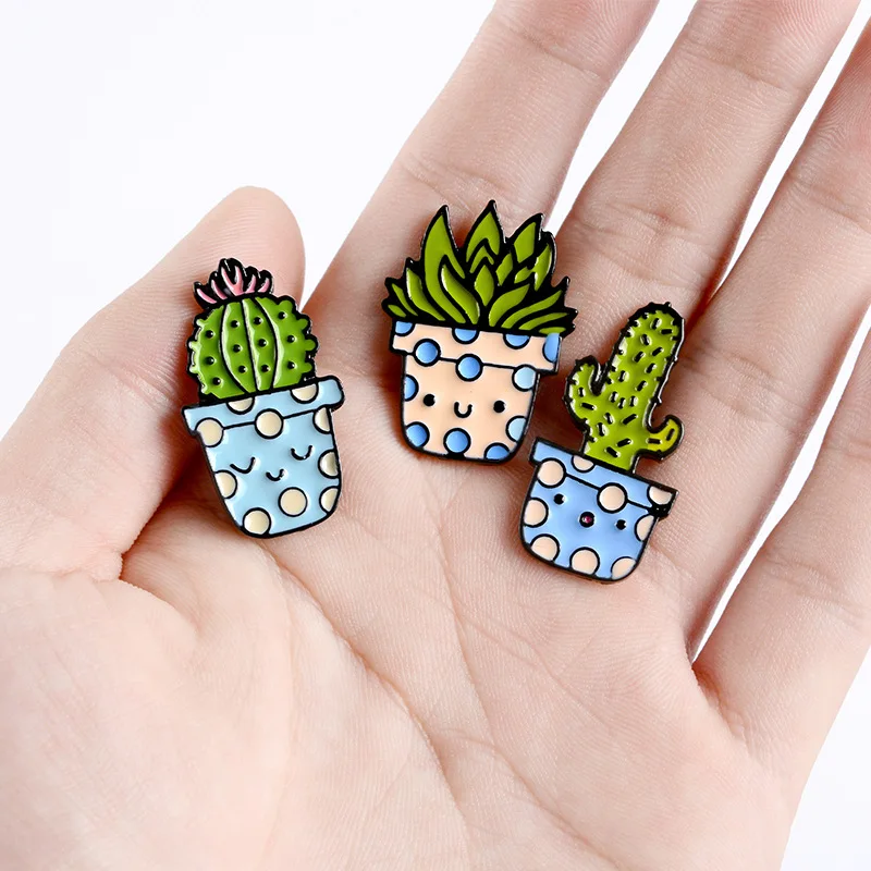 Potted Plant Cactus Enamel Pins Metal Lovely Badges Brooch Vintage Brooches For Women  Clothing Collar Lapel Accessories