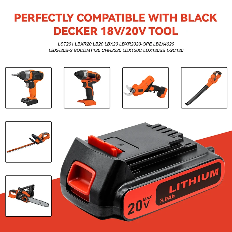 LBXR20 20 Volt 3.0Ah Replacement Battery Compatible with Black and Decker  20V Lithium Battery Max LB20 LBX20 LB2X4020 LST220 - AliExpress