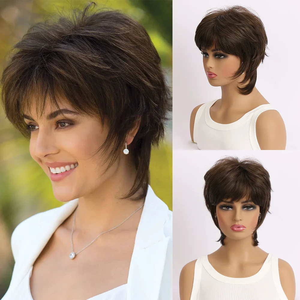 Women Cute Soft Wig Fashion Short Brown Or Silver Grey Curly Bob Hair Fluffy Synthetic Wavy Wigs Heat Resistant Daily Party Use