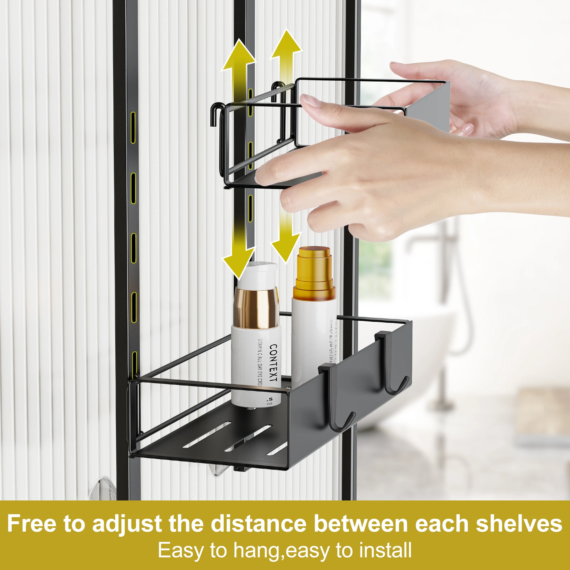 Triple Bathroom Shelves Iron Rack Without Drilling Over Door Hanging Storage Basket with Hooks Shampoo Organizer Shower Holder 4