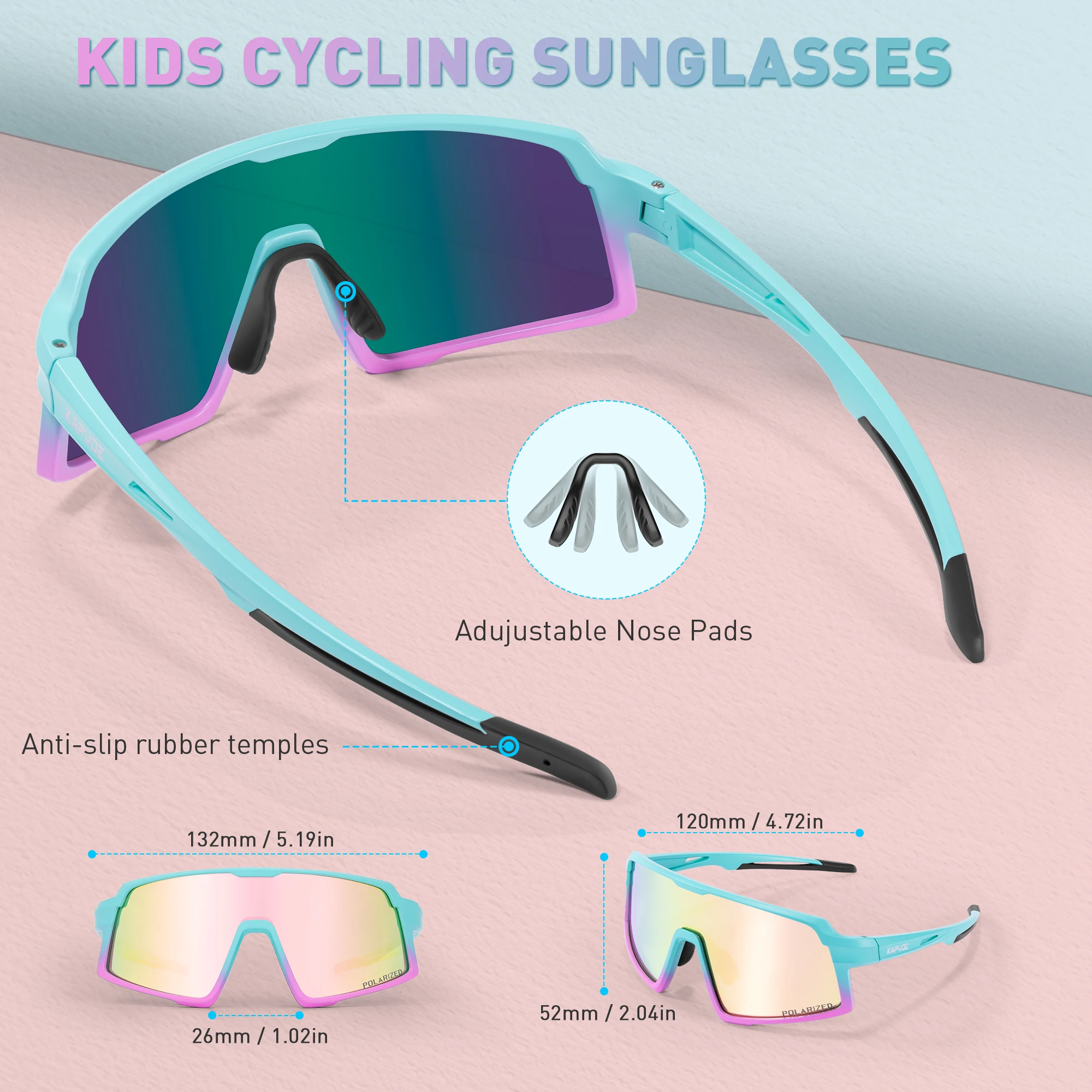 Kapvoe Kids Polarized Sunglasses Cycling Glasses Boys Girls MTB Glasses Sports Driving Running Blue UV400 Lightweight Goggles