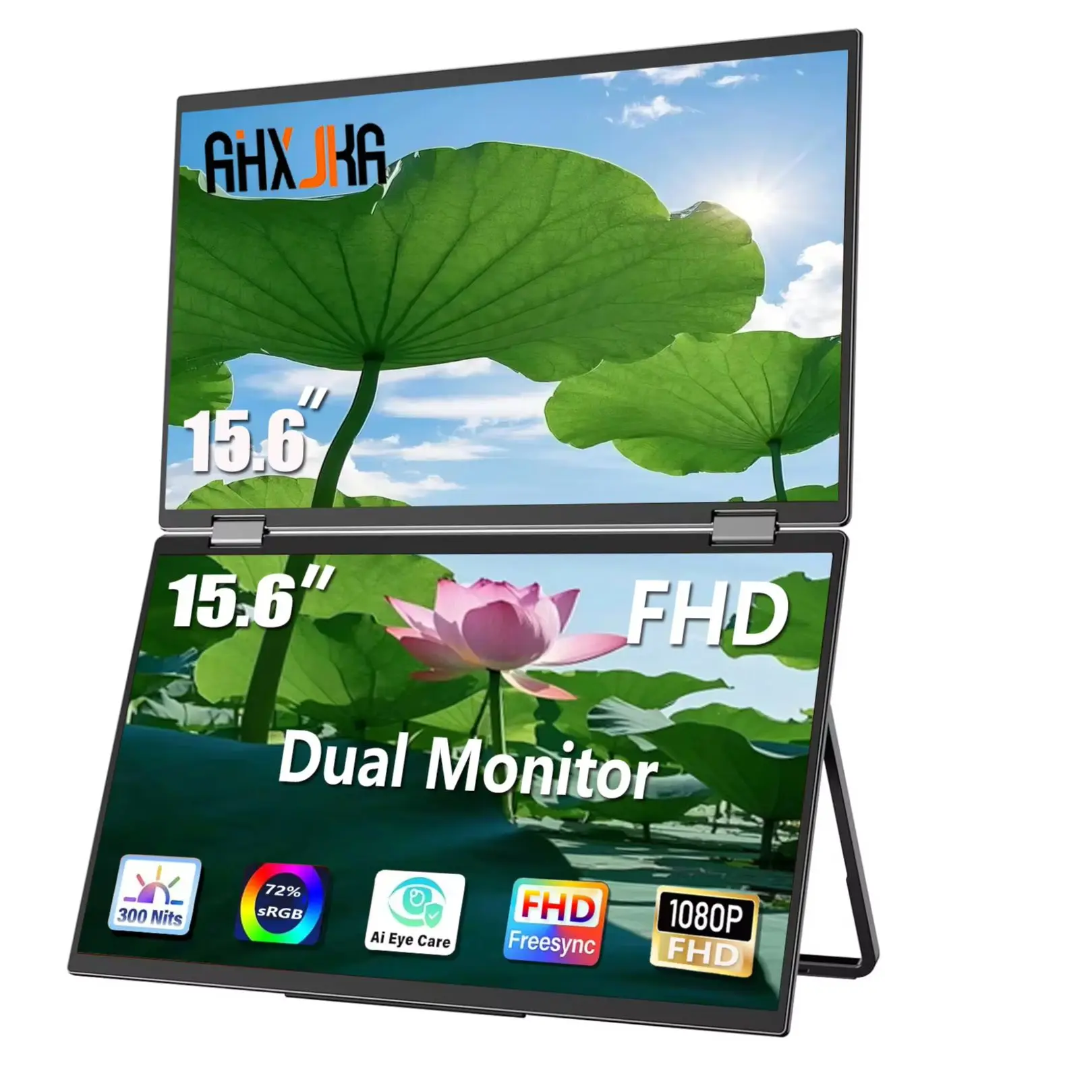 AHXJKA 15.6인치 듀얼 스크린 휴대용 모니터 노트북 FHD IPS 60Hz HDMI 및 Type-C 인터페이스 여행용 게임 디스플레이에 적합