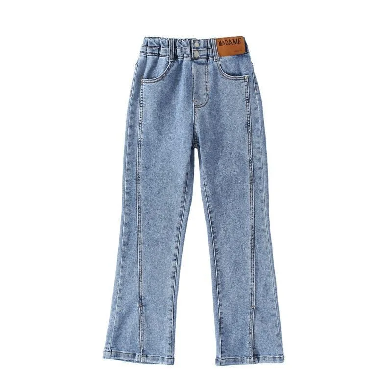 2024 New Fashion Teen Girls Split Jeans Spring Autumn Casual Denim