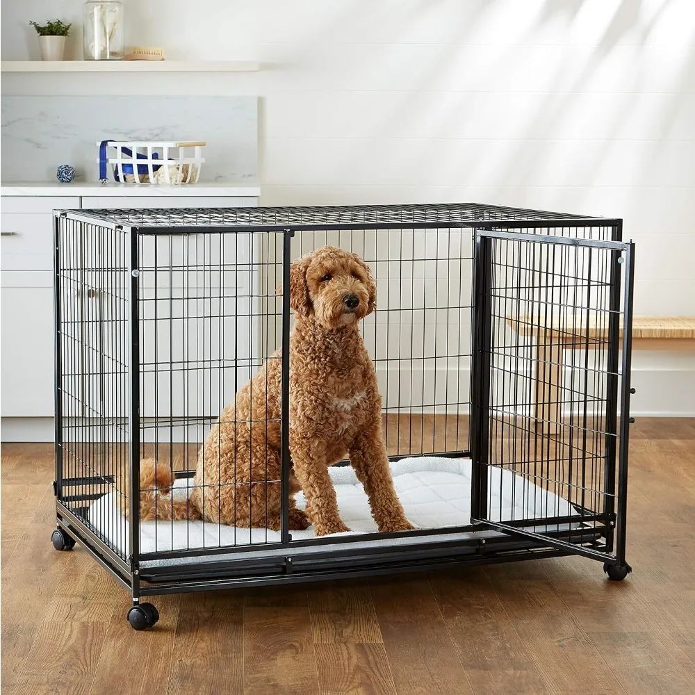 

Black Everything for Dogs Heavy Duty Stackable Dog Pet Kennel on Wheels With Tray 43.5"L X 29.8"W X 34.3"H Beds and Furniture