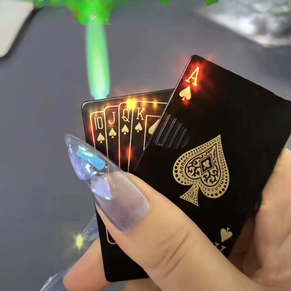 

Metal Playing Cards Jet Torch Lighter Green Flame Poker Gas Lighter Smoking Accessories Butane Windproof Funny Toy Gift For Men