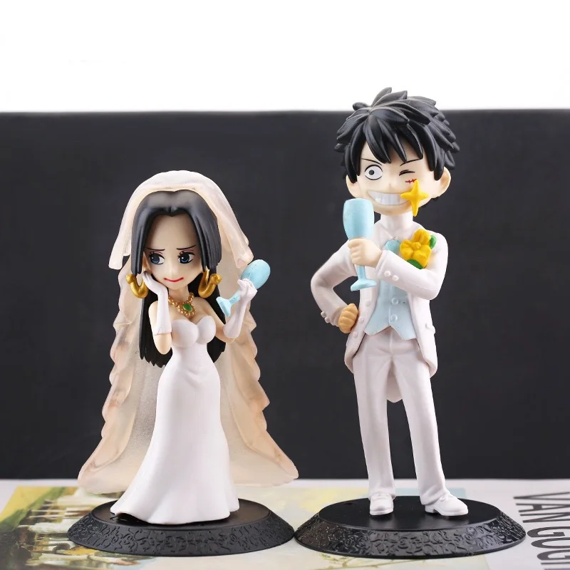 

One Piece Luffy Boa Hancock Wedding Dress Handmade Toys Anime Character Wedding Movable Doll PVC Model Cake Decoration