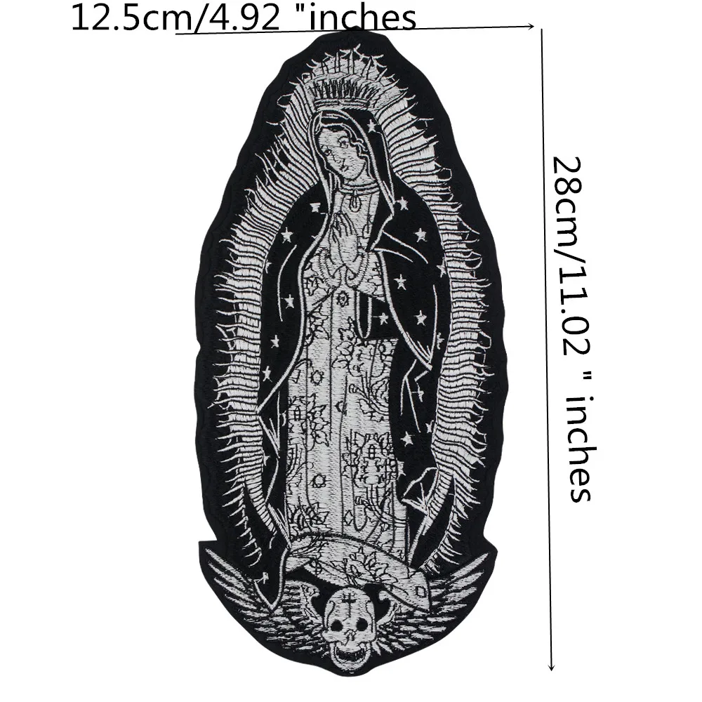 Parche religioso de la señora de Virgen de Guadalupe, aplique de cruz, arte de México bordado para chaqueta, Tshiges