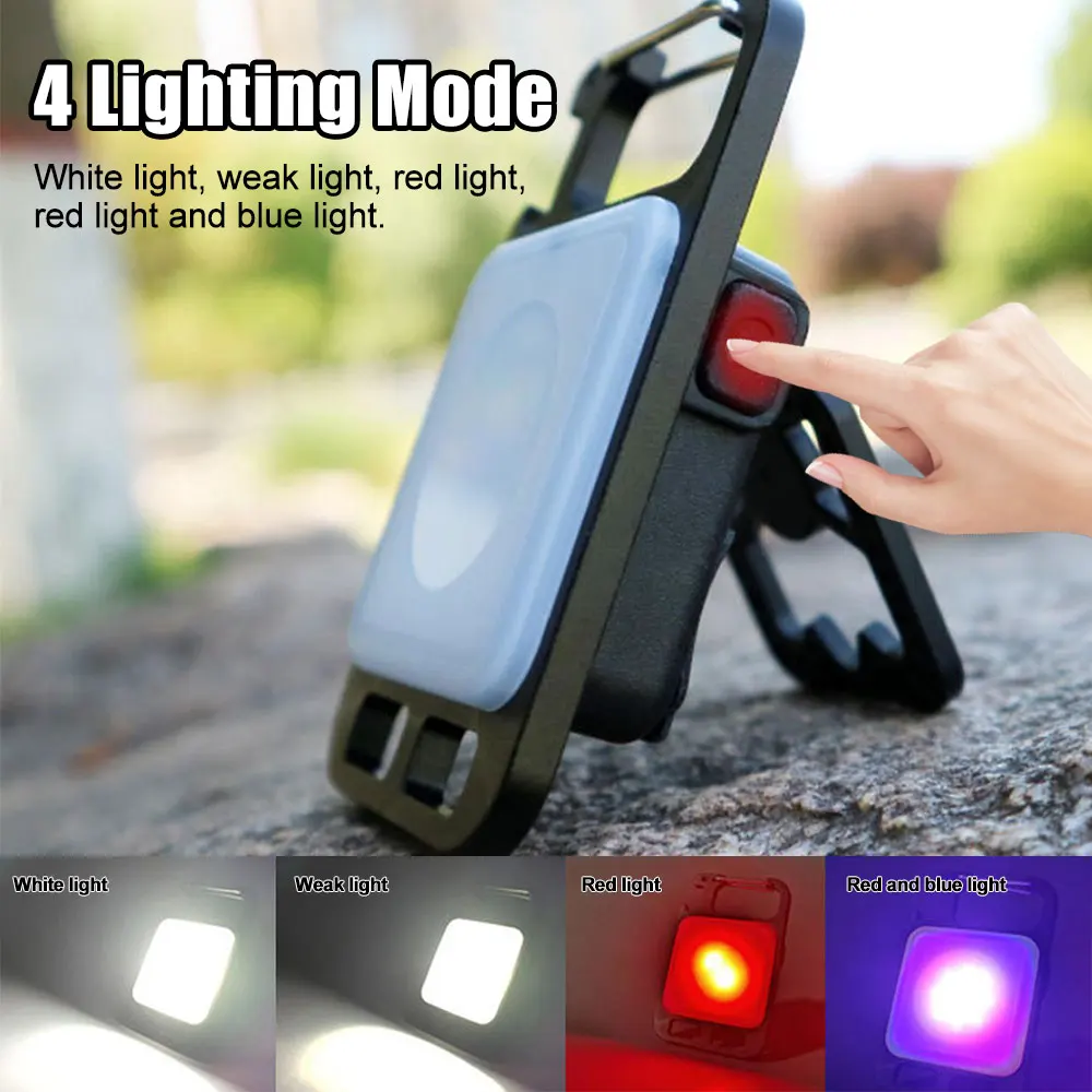 

Multifunctional Portable COB LED Flashlight USB Charging Emergency Keychain Torch Red/Blue Warning Light Outdoor Work Lamp