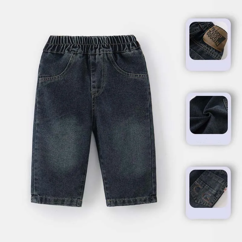 UNITIM 2026 봄 키즈 보이즈 스트레이트 팬츠 루즈 레터 스티커 아동용 ..