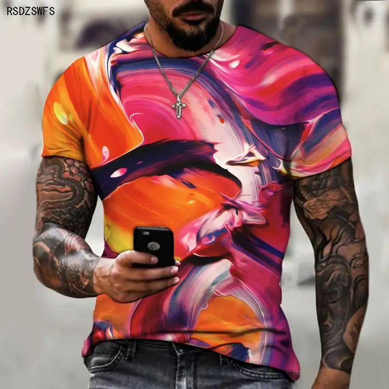 

Camouflage Interesting Geometric 3d Art Colorful Print Harajuku Shirt Men's Summer Spring Casual Round Neck Fashion Street