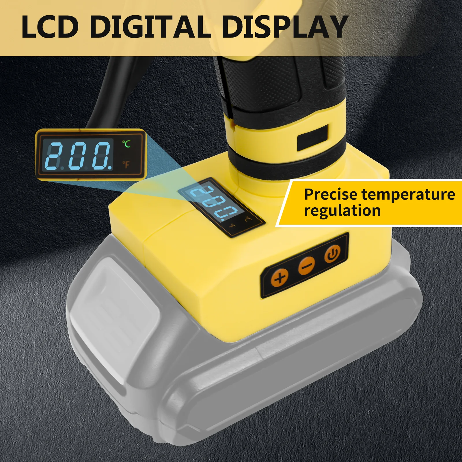 100W Cordless Hot Melt Glue Gun 100℃-200℃ LCD Digital Display with 10pcs 11mm Glue Sticks for Dewalt 20V Battery (No Battery)