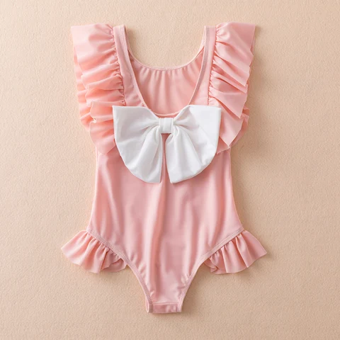 Baby Girl Two Piece Swimsuit Clothes Set Infant Summer Bow Swimwear Children Ruffle Bodysuit Girls Printed Beach Wear