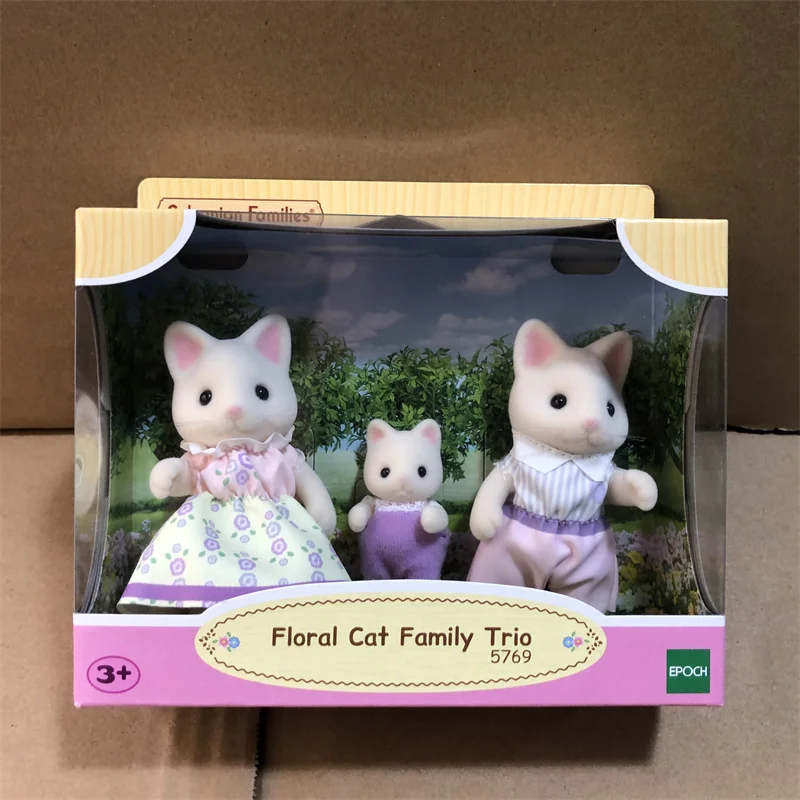 Sylvanian Families Anime Girl Figures Calico critters Furniture Set ternurines Authentic  floral cat family trio 2