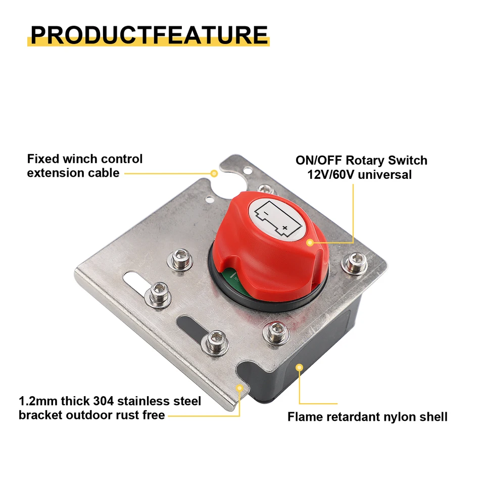 HURRISE Interrupteur de coupure de batterie 12V 60V Voiture clé Fixe