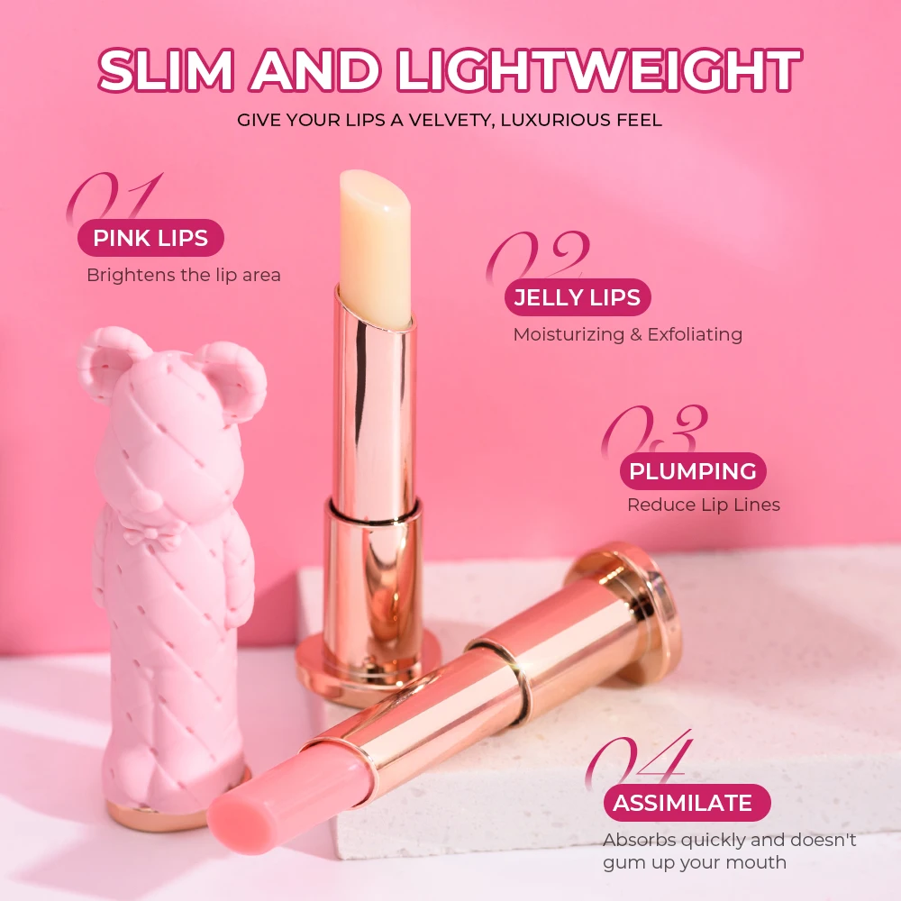 BEAUTY GLAZED Pink Bear Long Lasting Moisturizing Waterproof Natural Lip Balm Natural Formula Repairs Dry Lips Makeup 2