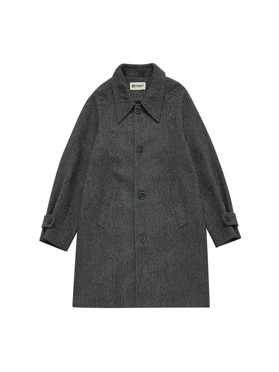 

Autumn and Winter Thickening Mid-Length Herringbone Pattern Woolen Coat Female below the Knee Trench Coat