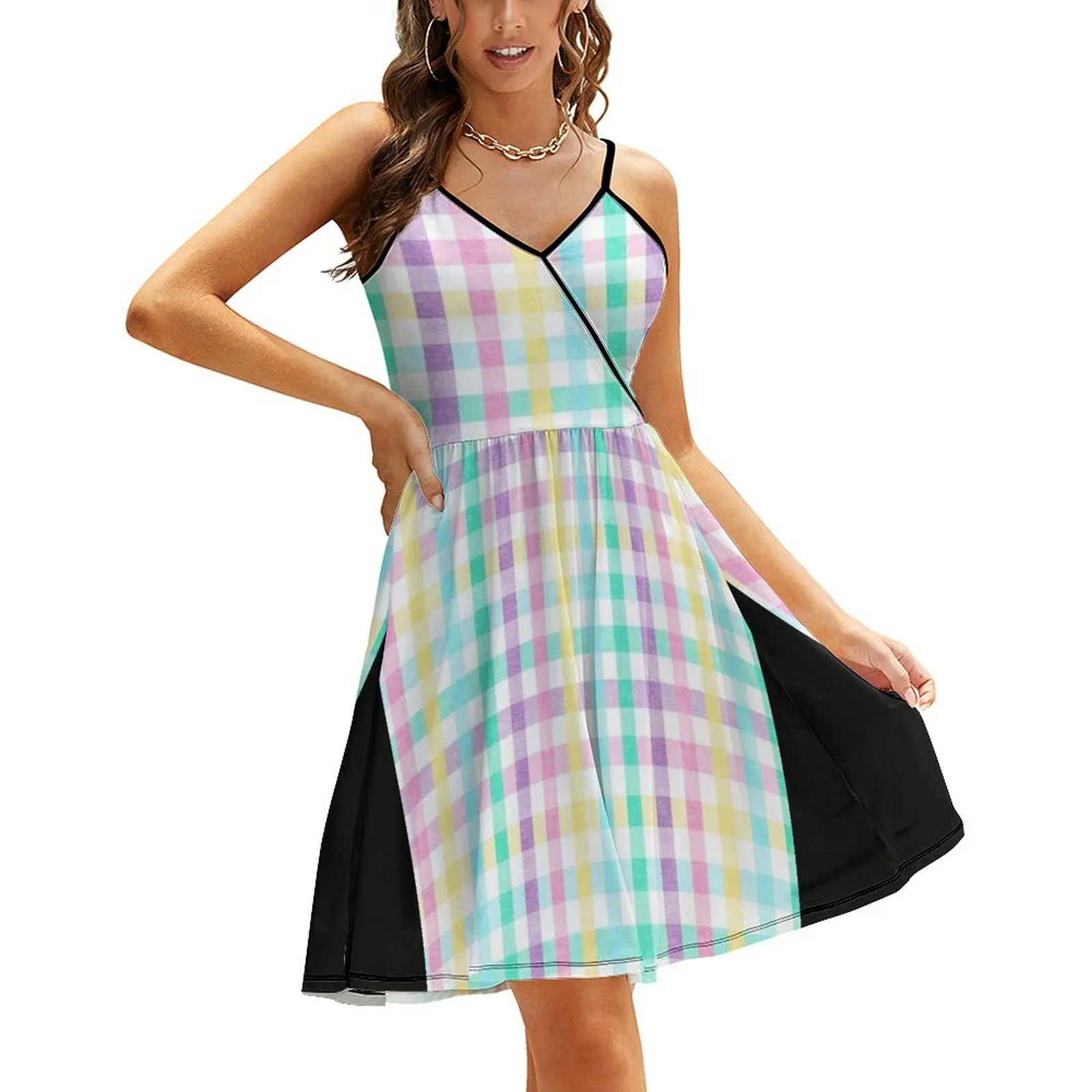

Spring Plaid - Pastel Easter Check Sling Dress party dresses woman dresses summer woman 2024 women dress clothes