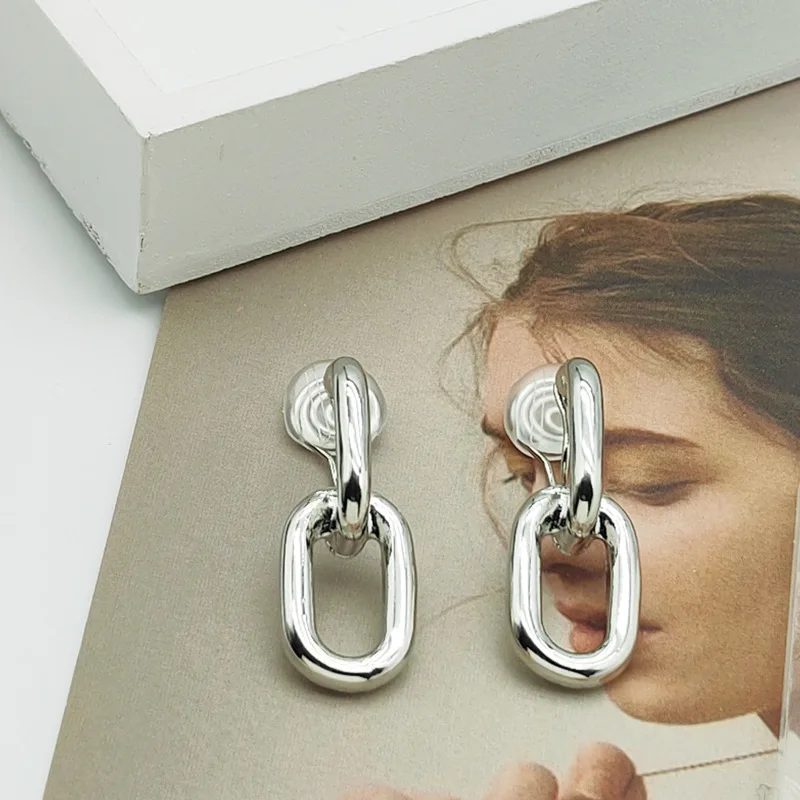 Personality Silver Plated Oval Mosquito Coil Clip on Earrings European and American Simple Metal Rubber Ear Clips ear clip earrings clip earrings ear clip ear accessories