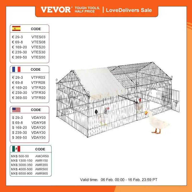 Vevor Pollaio In Metallo Da Giardino Per Pollame Con Copertura 220 X 106 X 104Cm, Gabbia Di Pollaio Da Esterno Con Porte Copertura In Poliestere Per G