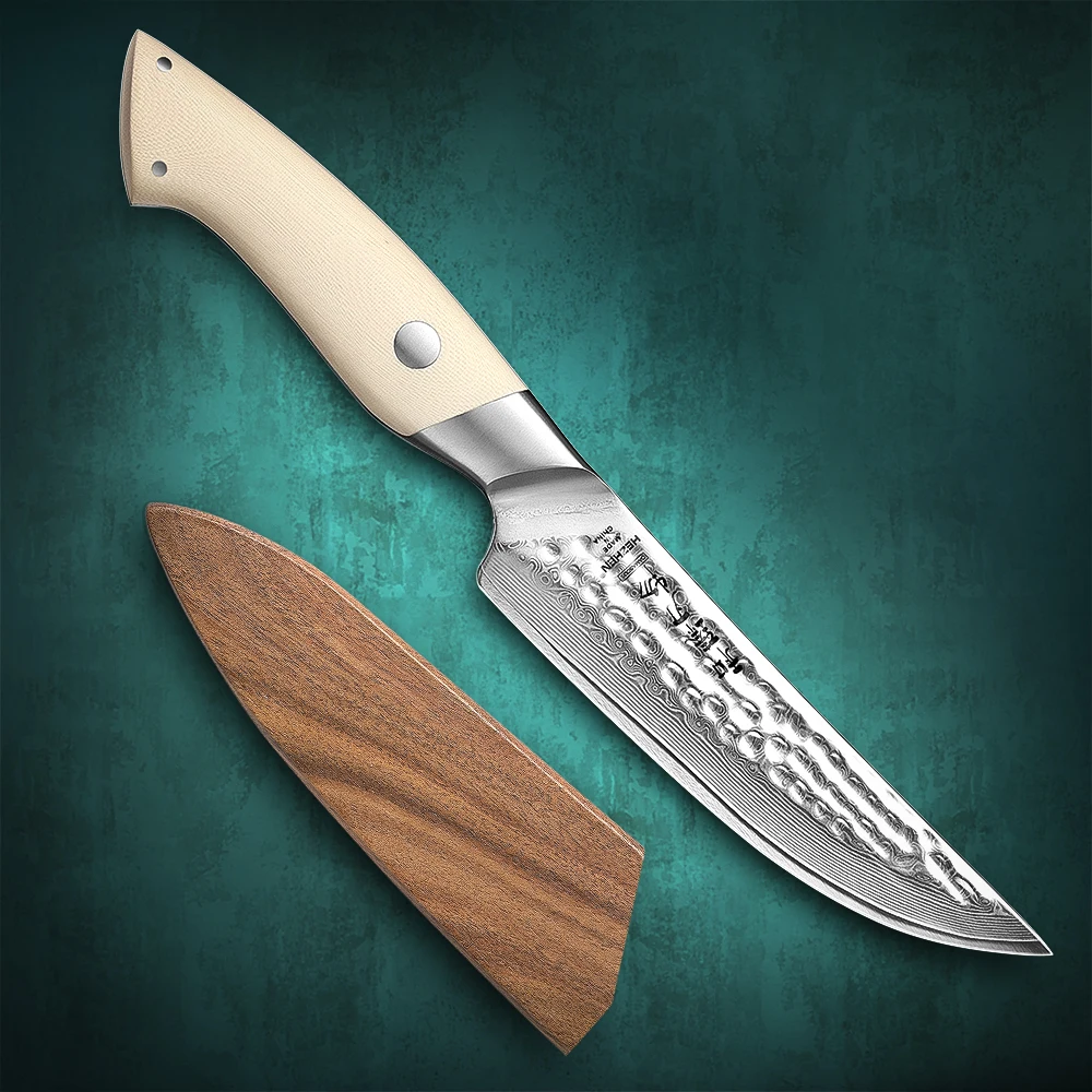 HEZHENElegantSeries5InchesSteakKnife67LayersDamascusSteel