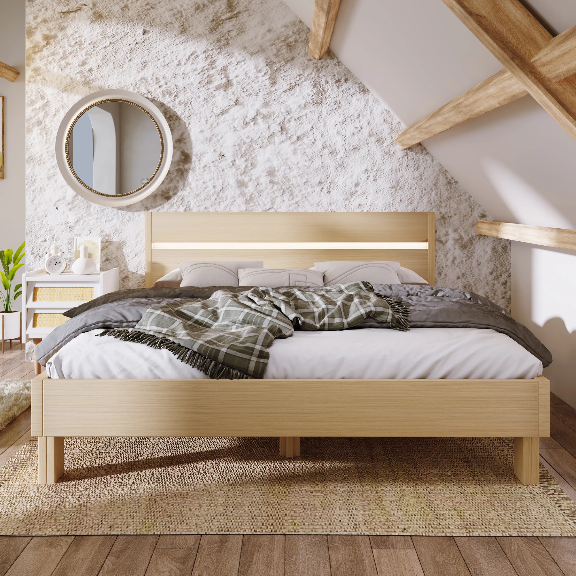Double bed 2024 with led