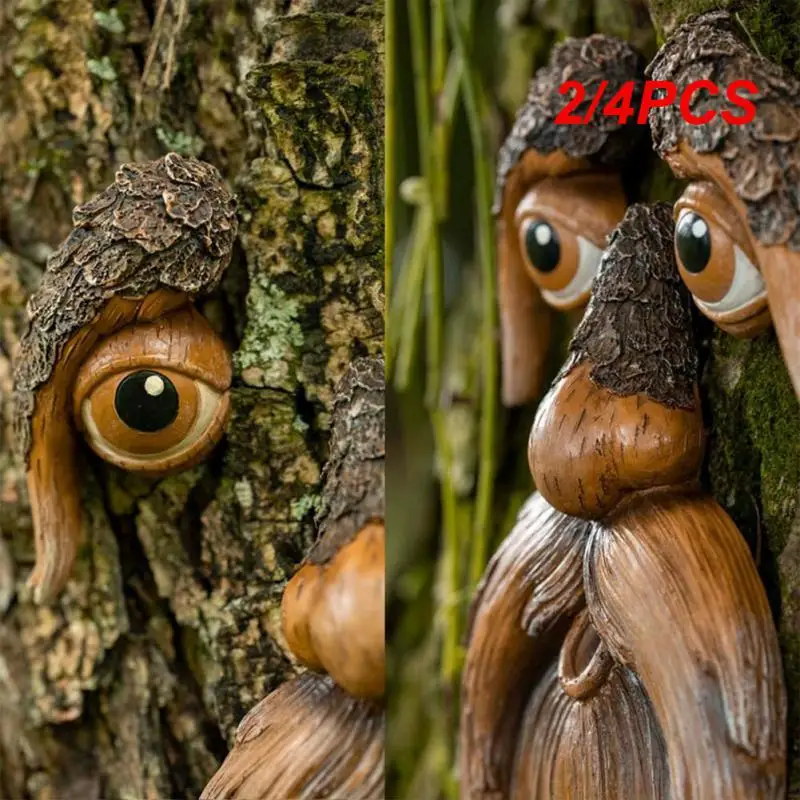 

2/4PCS Unique Bird Feeders Tree Faces Decor Outdoor Garden Yard Creative Resin Wall Decoration Garden Decoration Old Man Face