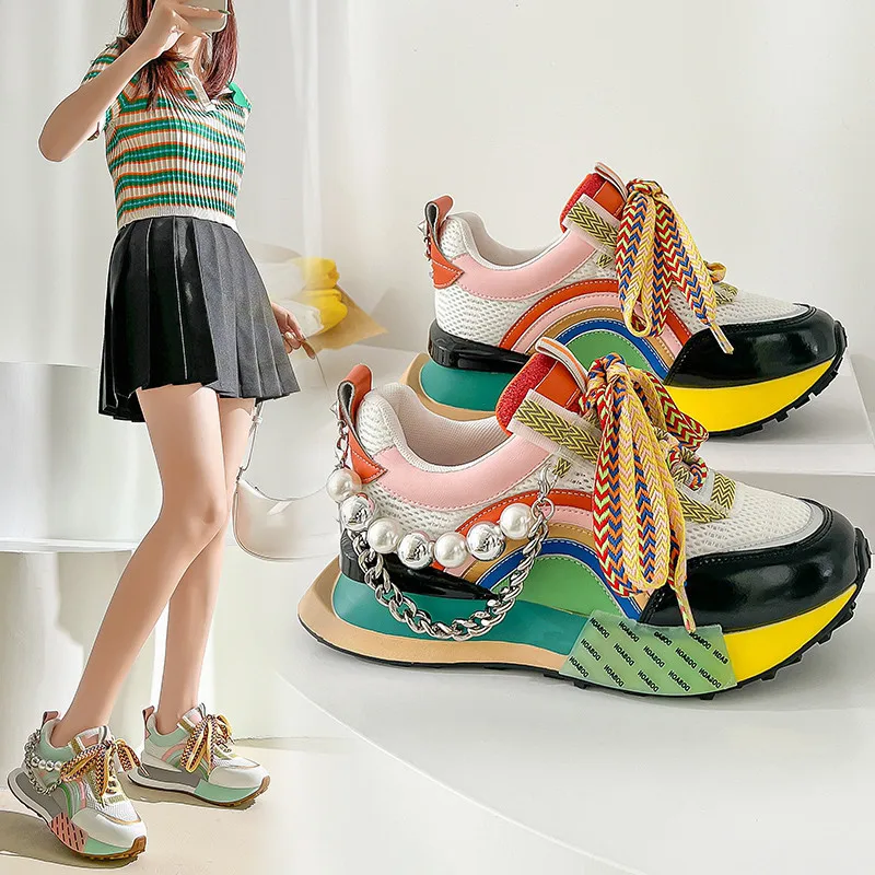 

New Luxury Womens Fashion Sneakers 2023 Designer Colorful Causal Shoes Women Breathable Chunky Sneakers Women Platform Trainers