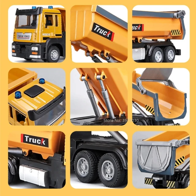 1/32 Scale Toy Car Model Engineering Dump Truck Alloy Diecast Sound Light Pull Back Tipping Bucket Tipcart Vehicle For Boys Gift 3