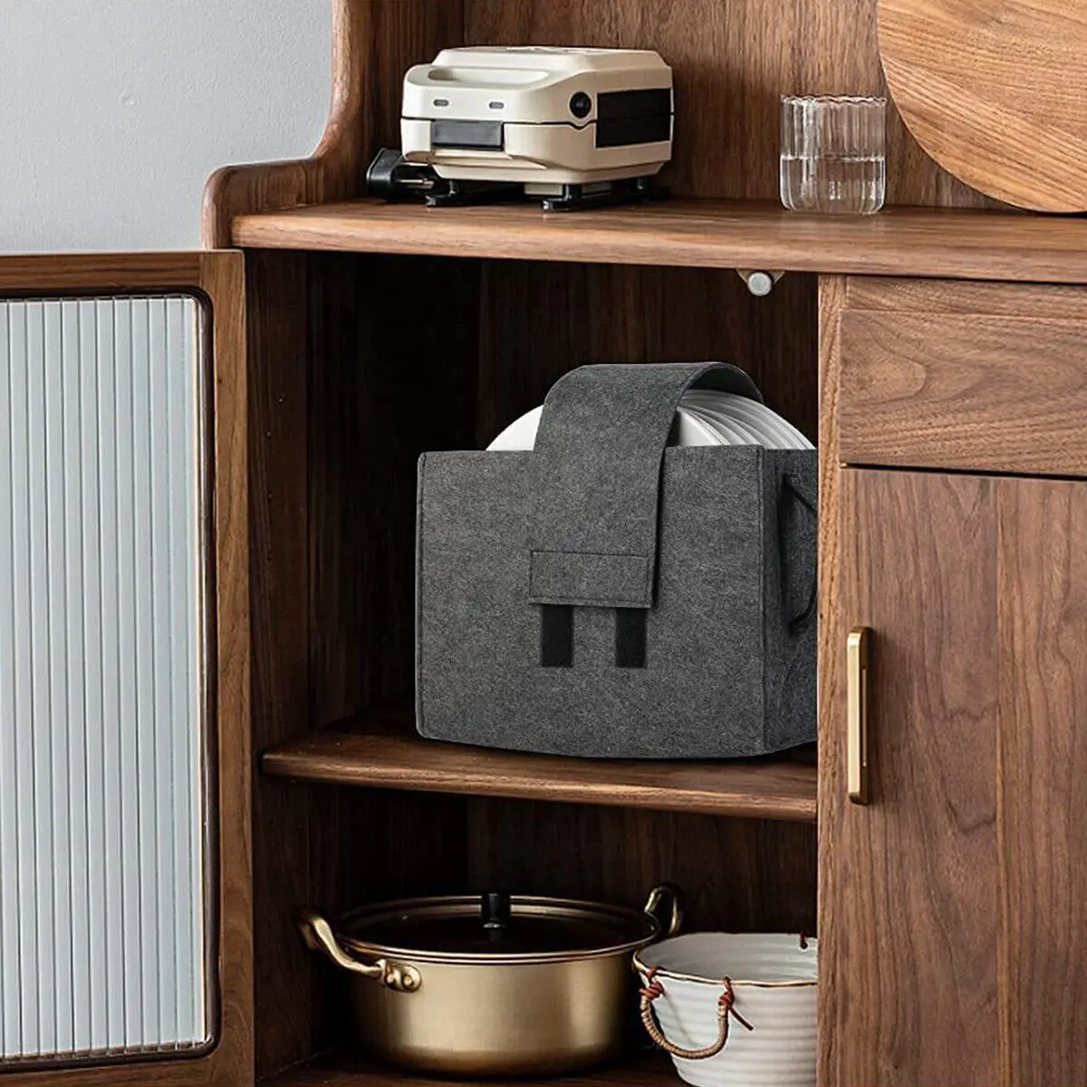 Felt Plate Dish Cup Storage Bag Holder Thicken Camping Tableware Containers Motorhome Kitchen Cupboard Layered Organization 3