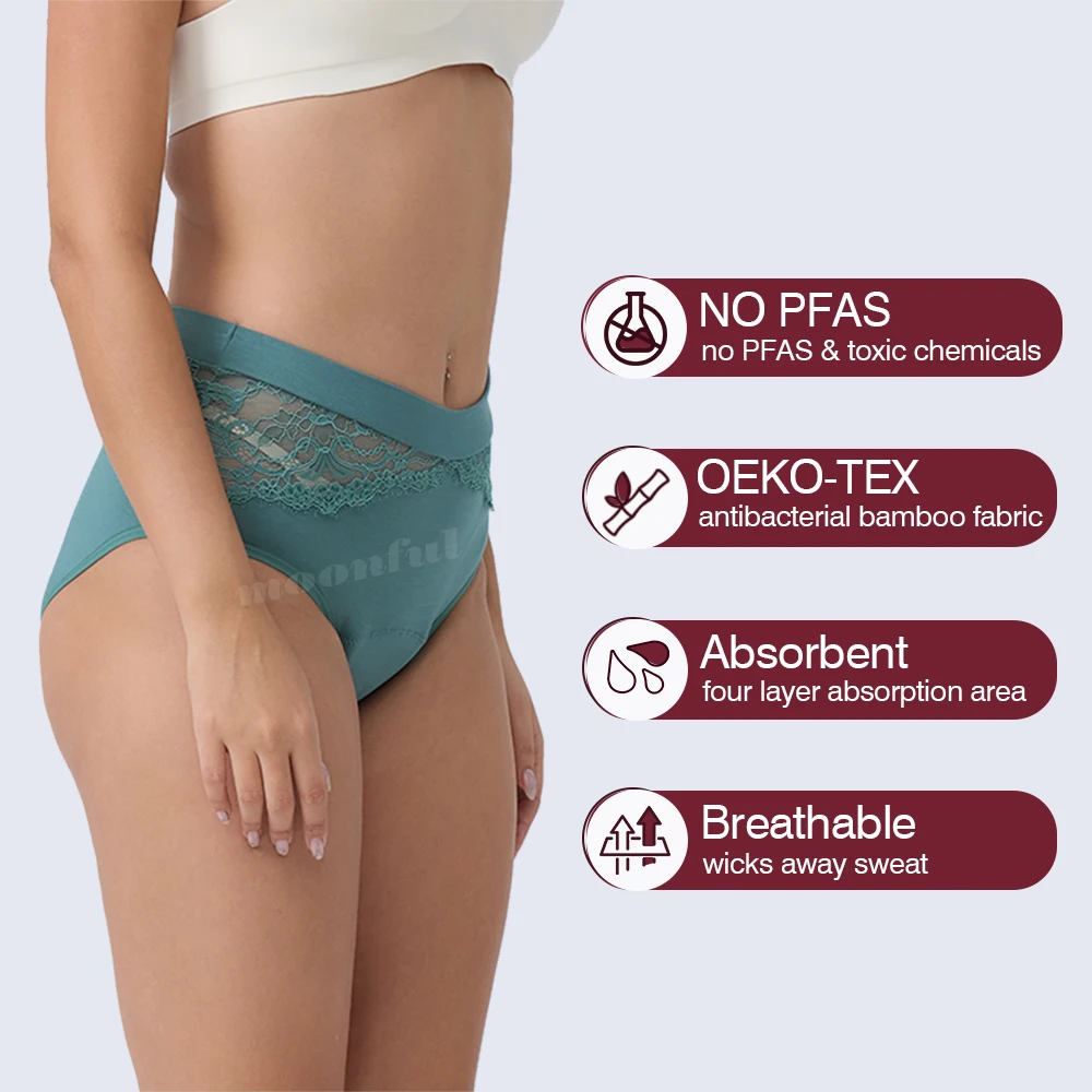 Ctreela Womens Mid Waisted Period Underwear Menstrual Leakproof Cotton Panties 3 Pack Tenns Heavy Flow Menstrual Period Panties 5 Pc - View #8