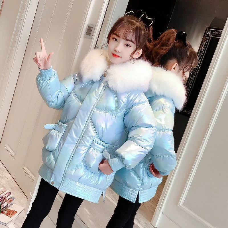 

Girls Down Coat Jacket Cotton Windbreak 2023 Blue Warm Plus Thicken Velvet Winter Children's Clothing -10 Degrees Below Zero