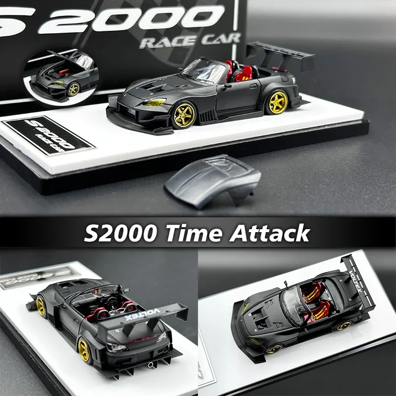 microturbo-jouet-de-modele-de-voiture-de-course-diorama-moule-sous-pression-noir-mat-1-64-s2000-s2k-time-attack-ap1-j's