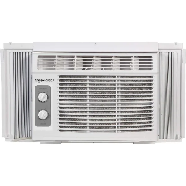 Basics Window Mounted Air Conditioner with Mechanical Control Cools 150 Square Feet, 5000 BTU, AC Unit, White