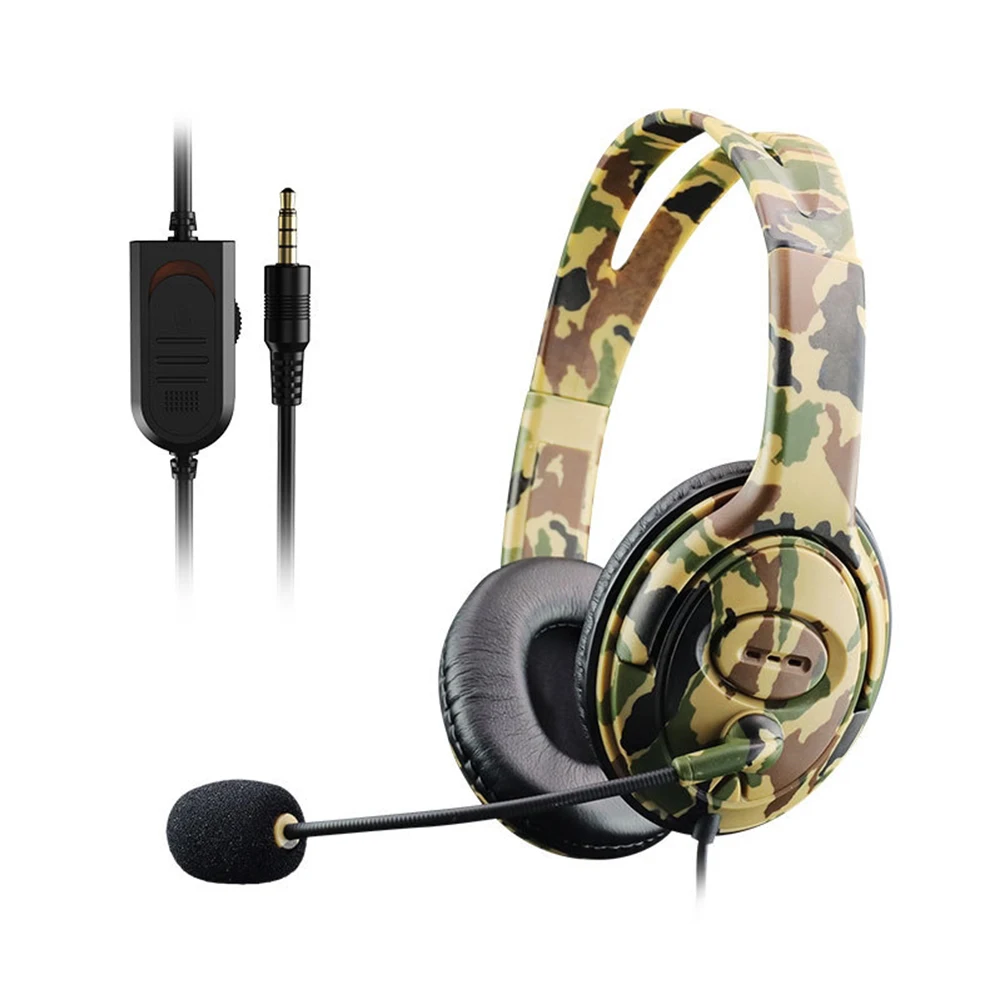 Wired Camouflage Gaming Headset 3.5mm Plug Over-Ear Headphone with Mic Volume Control Gaming Headphone for PS4/Laptop/Computer