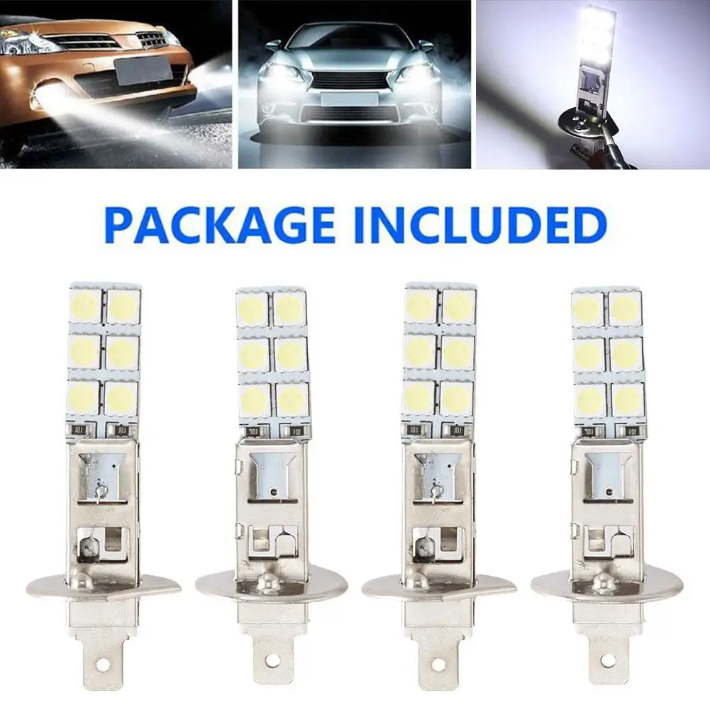 

4PCS LED Headlight Bulbs Kit H1-12SMD-5050 H1 6000K Light Super Driving Parts Good Fog Lamp White Replacement K8T0