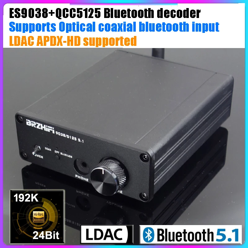 Placa Decodificadora de Som Es9038q2m Hifi Dac Qcc5125 Bluetooth 5.1 Aptx-hd Ldac Decodificador de Som Jrc5534dd Decodificação do Receptor 192k 24bit