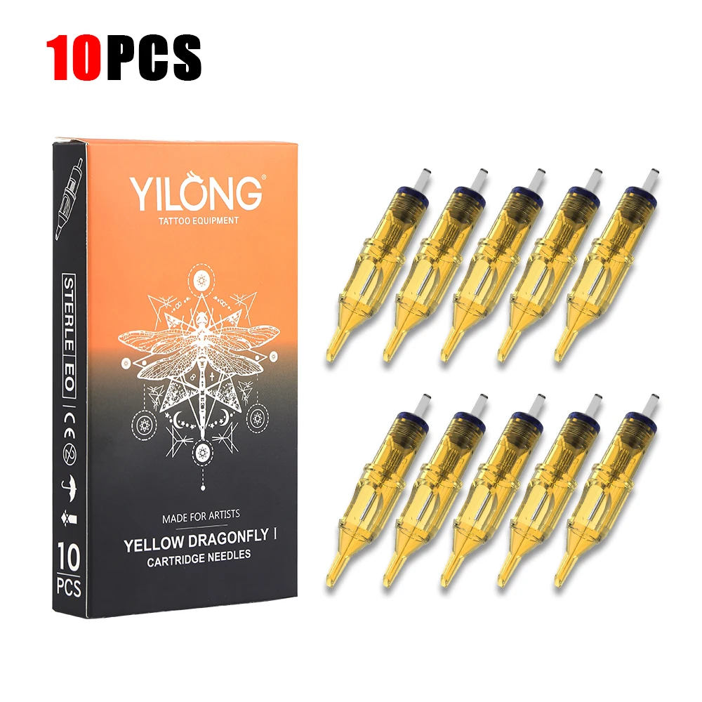 10pcs Yellow Dragonfly Tattoo Cartridge Needle 1 3 5 7 9 11 13 14 15 RL RM RS M1 For Tattoo Machine Pen Needle Accessories 6