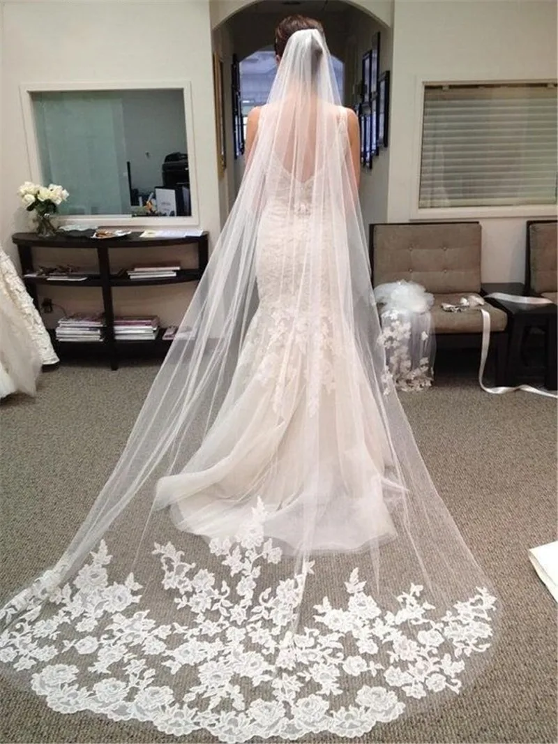 Blusher Cathedral Wedding Veil - V116 Bridal Cathedral Veil 2 Layers  Wedding Lace - Aliexpress