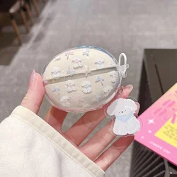 3D Clover Cute Sea World Stars Soft TPU Headphone Cover with Pendant - Shockproof Protective Sleeve for QCY Crossky C50 (White Puppy)