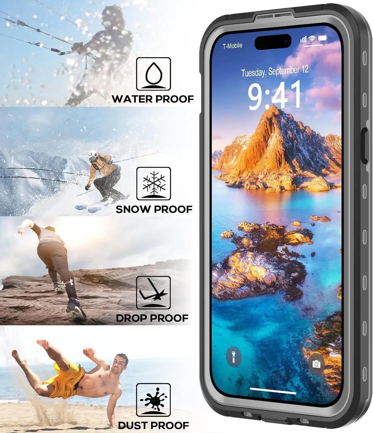 IP68 transparent waterproof and shock-proof case for iPhone 15 14 Plus 13 Pro Max Built-in screen Lens Protector Full body case
