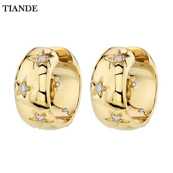 TIANDE Gold Color Big Hoop Earrings for Women Fine Zircon Star Round Circle Piercing Earrings Fashion Party Jewelry Accessories