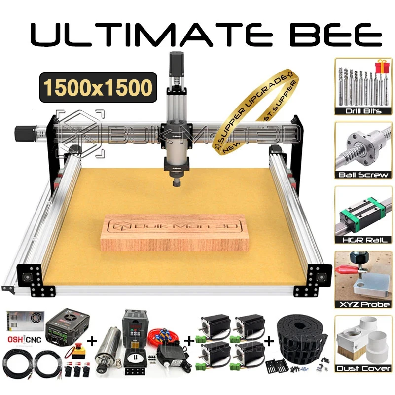 Bulkman 3D 1500X1500Mm Ultimate Bee Router Di Cnc Kit Completo Vite A Ricircolo Di Sfere Trasmissione Silenziosa Fresatrice Per Legno Con Incisore Agg