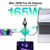 WOTOBE 165W 3-port Super Fast Charging PD3.1 140W, PD3.0 100W PPS45W QC5.0 PD35W 30W For iPhone 14 13 12 Pro Max,Galaxy S22 21 - Image 3