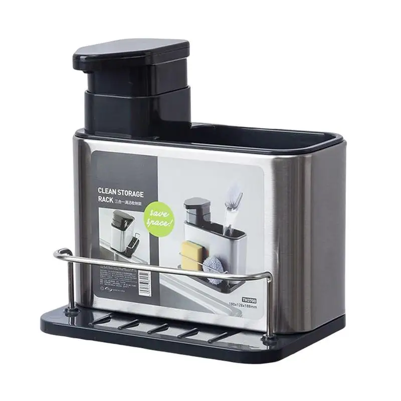 Kitchen Dish Soap Dispenser With Sponge Holder Liquid Soap Dispenser Holder Pump Bottle For Sink With Brush Sponge Holder Rack