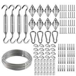 Sun Shade Sail Rectangle Hardware Attachments Wire Kit 30M/3mm Stainless Steel Coated Wire Rope for Install Awning Accessory