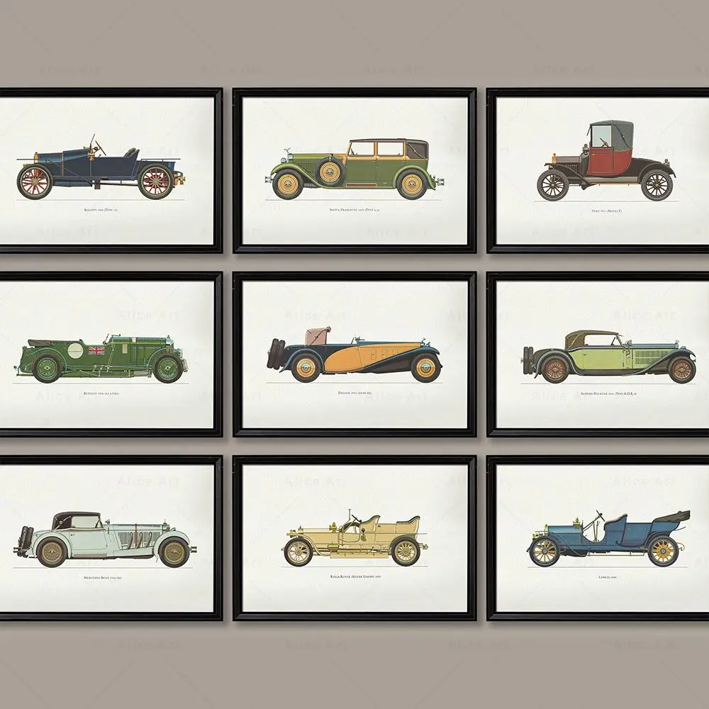 Vintage Car Canvas Painting Wall Pictures Living Room Decor Classic Car Art For Man Cave Nursery Auto Entient Gift Poster