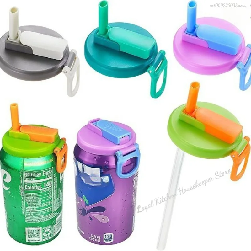 Silicone Lid Cover 1pcs With 2 Straws Reusable Soda Can Lid Portable Canned Beverages Juice Beer Straw Cap