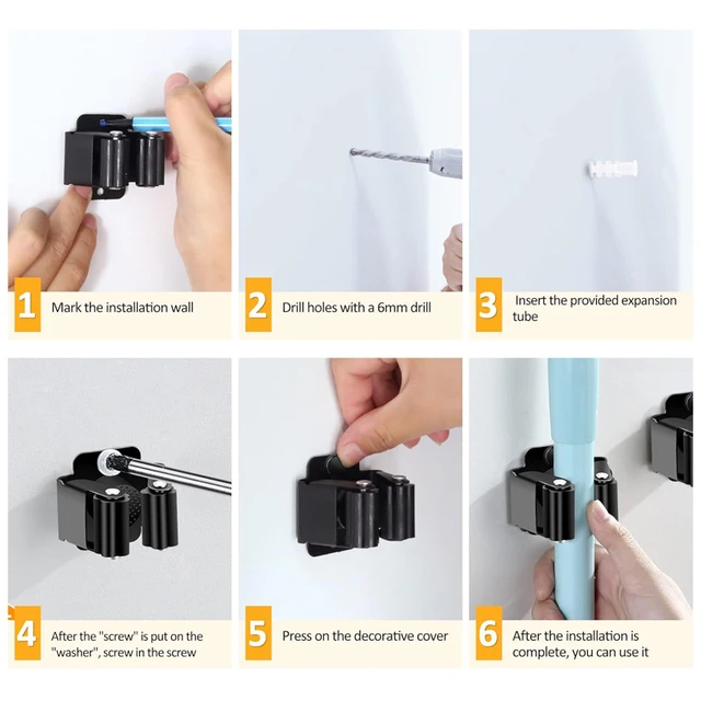 Crochet de suspension auto-adhésif en acier inoxydable T1, clips de support de vadrouille, crochet de balai, étanche avec vis, étagère de cuisine 5